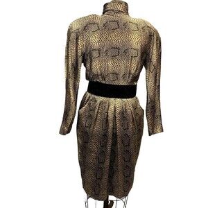 Vintage Ronnie Heller for MJ Dress Womens 10 Snake Skin 100% Silk Wide Belt Midi